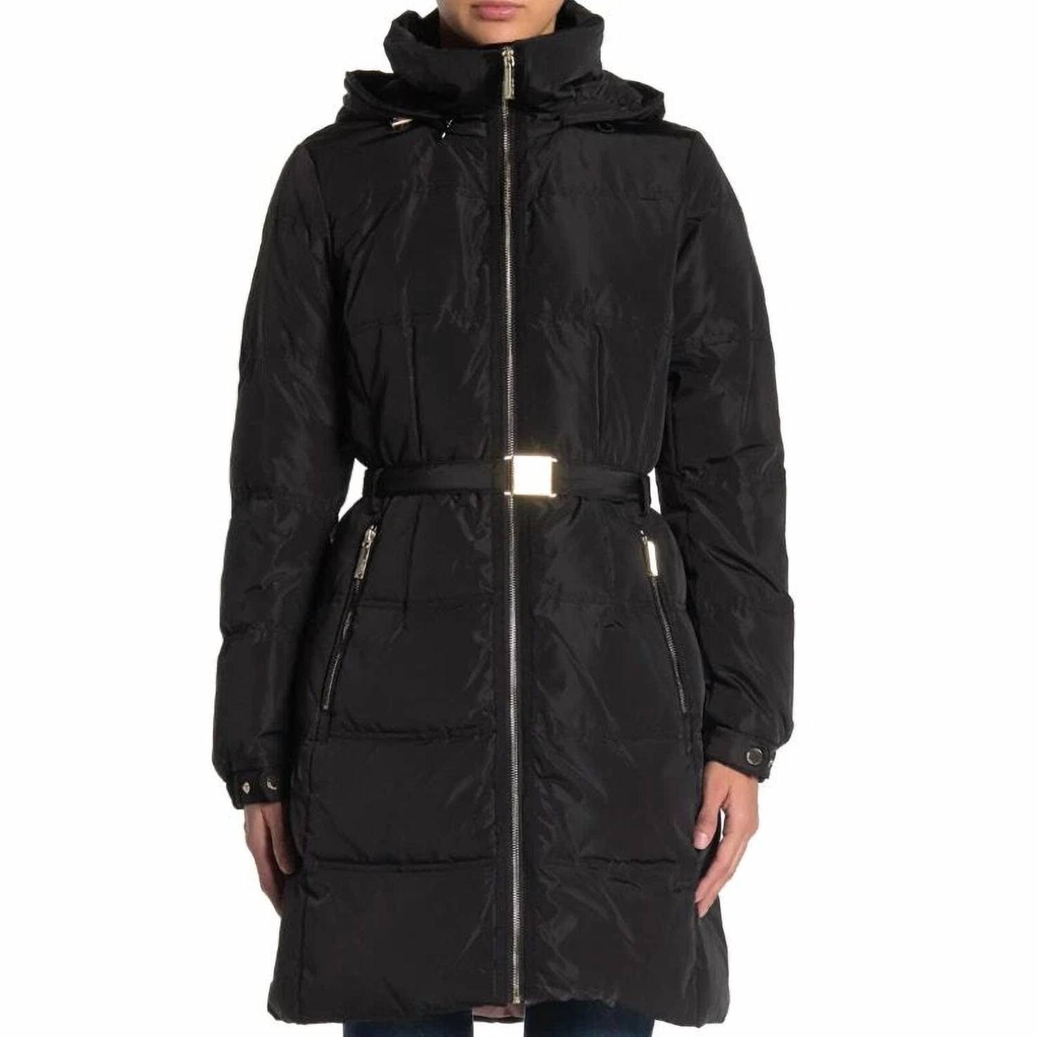 New Kate Spade Belted Puffer Coat In Black